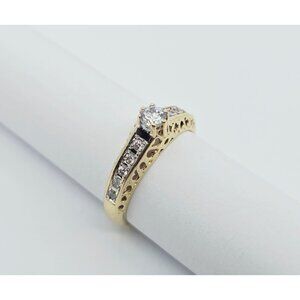 Unique 14K Karat Solid Yellow Gold Designer Ladies CZ Engagement Ring -Size 5.25